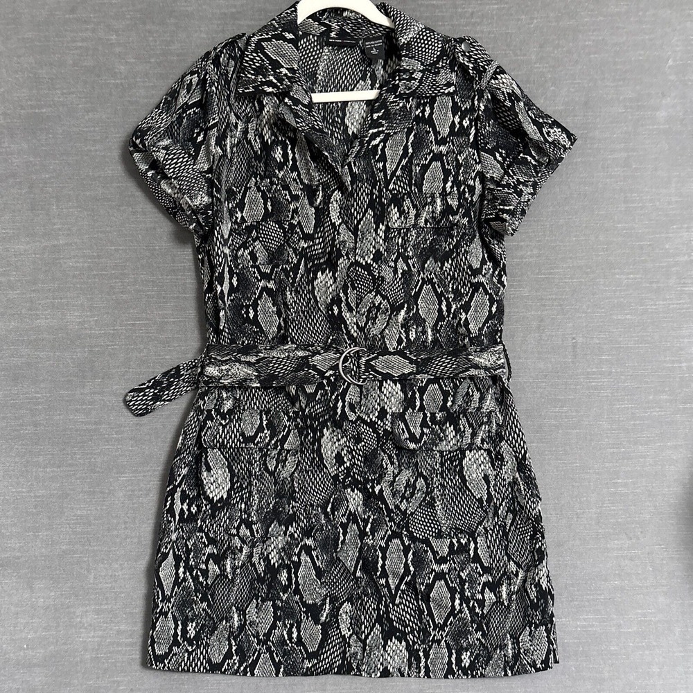 Vintage NY Co Dress‎ L Black Gray Snakeskin Safari Maximalist 90s y2k Animal
